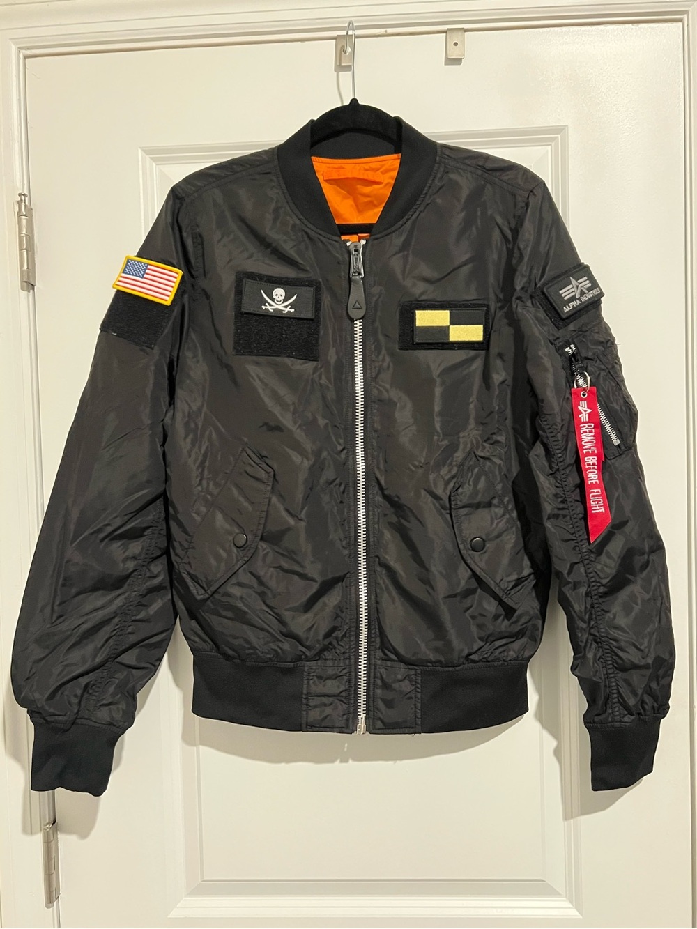 Alpha Industries Black MA-1 Flight Bomber Jacket Military Patches Men’s size S